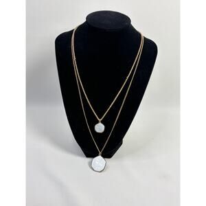 Ann Taylor Factory Double Strand Necklace Gold Tone Mother of Pearl Pendant